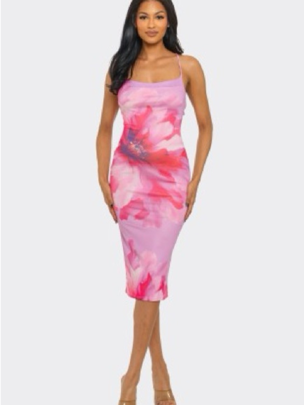 edge Pink and Red Floral Slip Dress